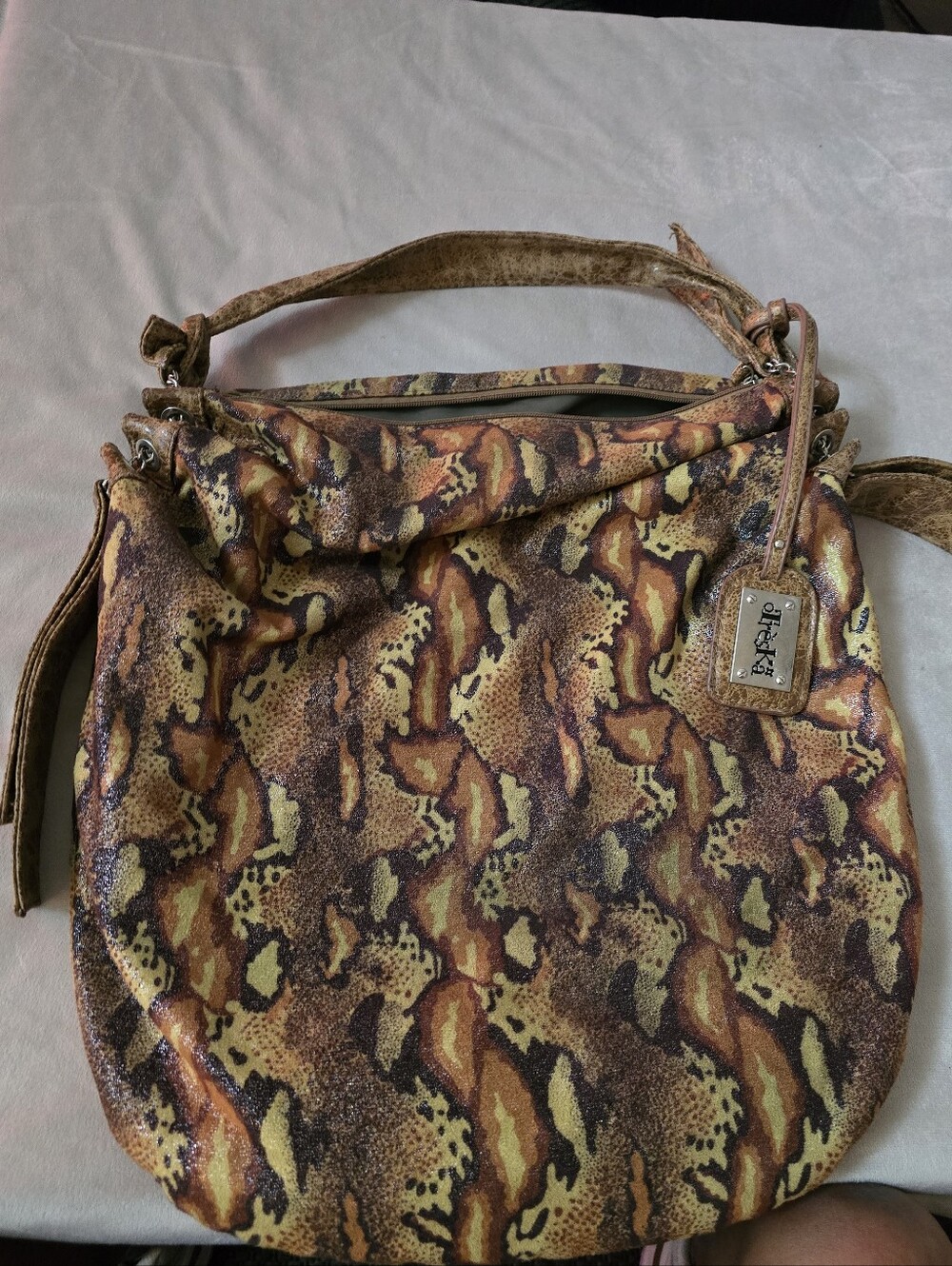 Vintage Treska Brown Multi Animal-Print Shoulder Hobo Bag 18 X 20 Inches